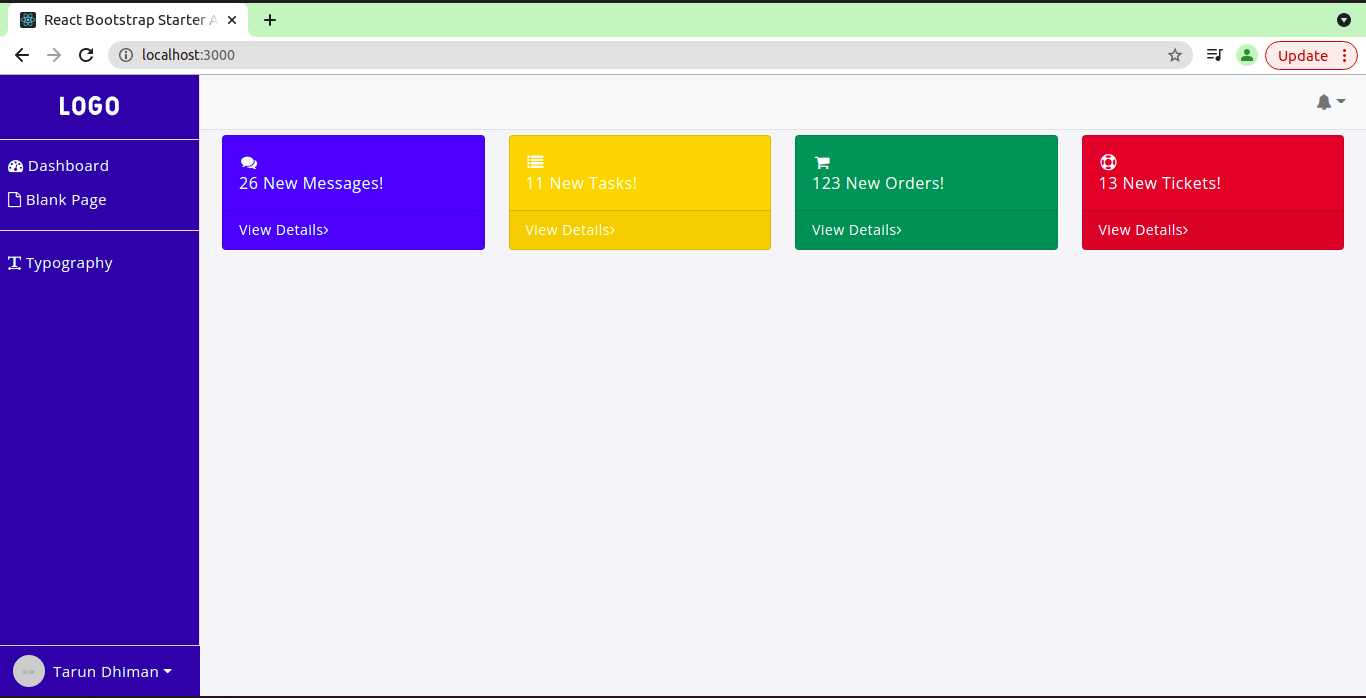 Dashboard page screenshot