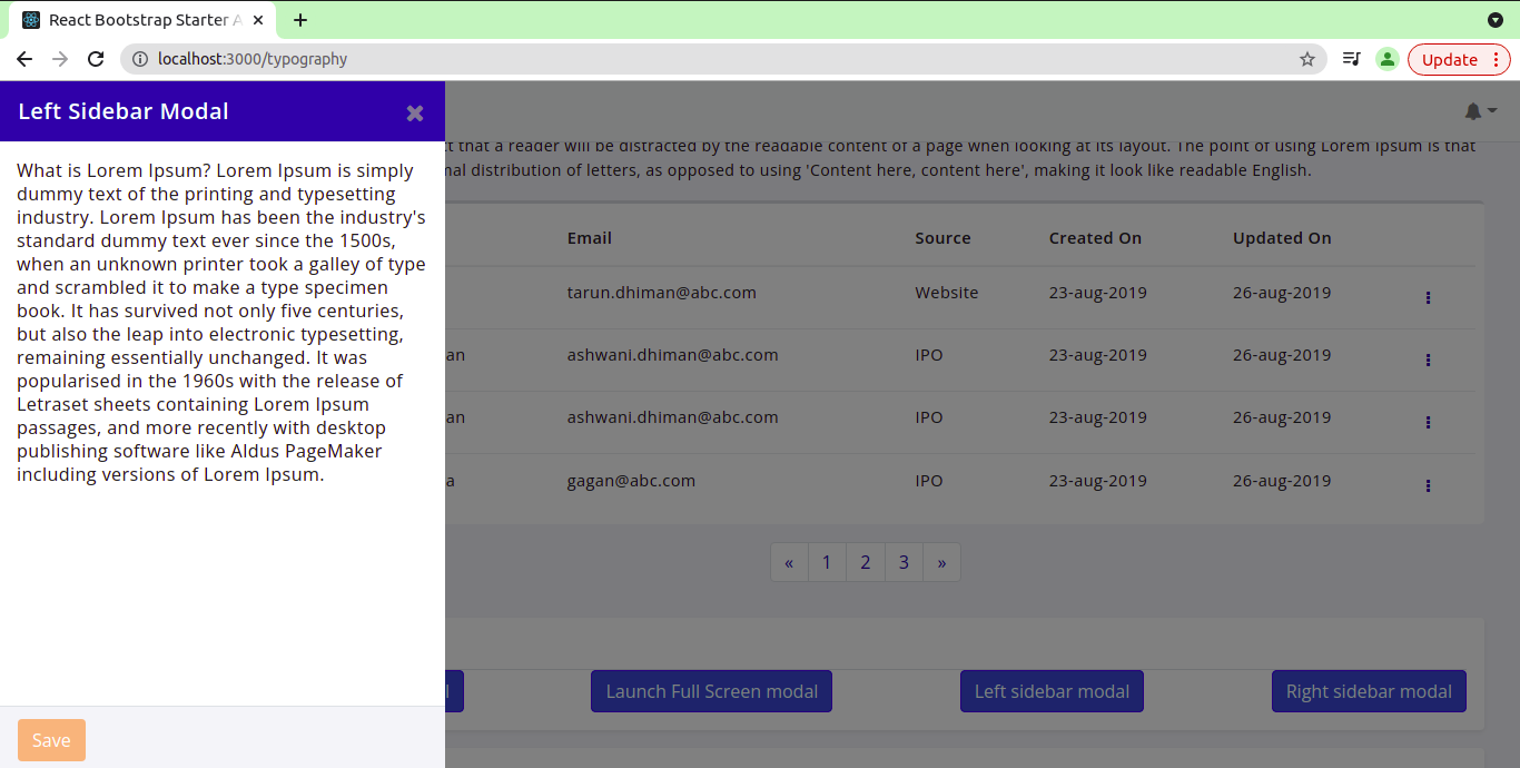 Left modal page screenshot